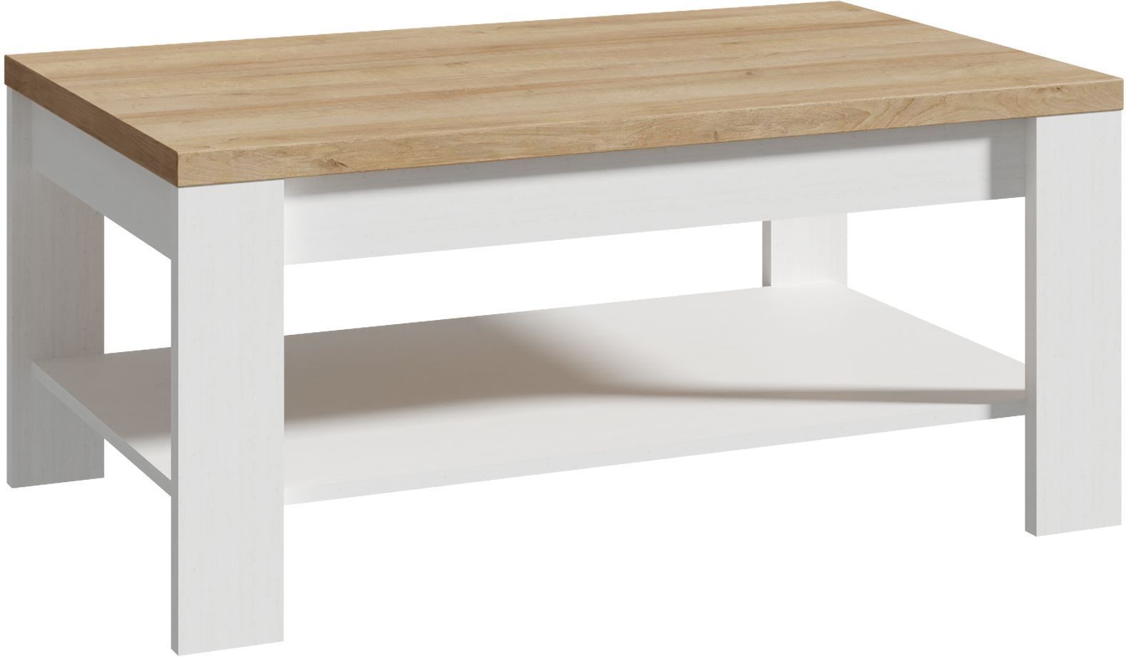 Tavolino rettangolare BOHOL – Rovere bianco e beige – Doppio piano – L 100 × P 60 × H 45,7 cm