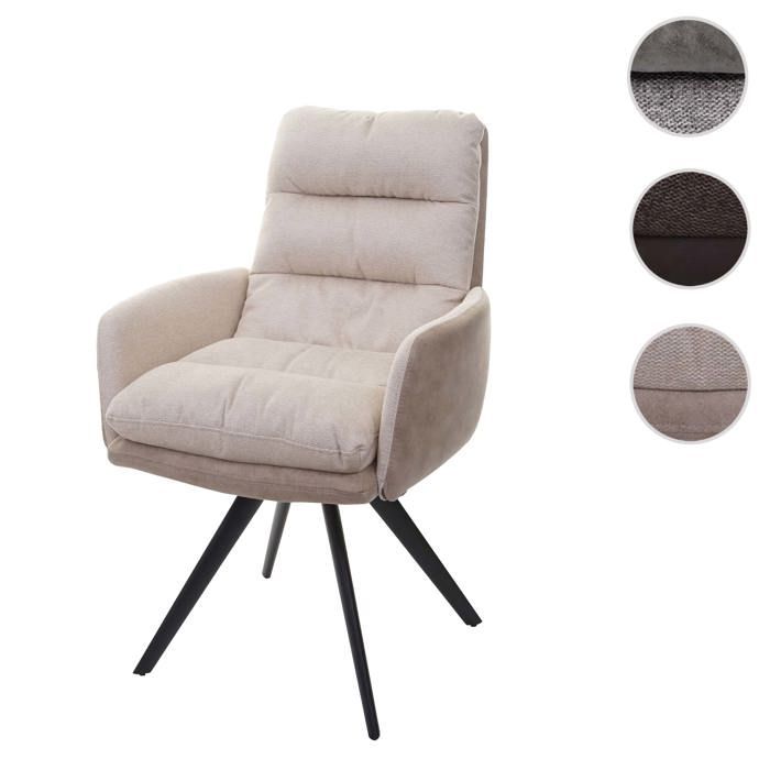 Chaise de salle à manger MCW-G66 pivotante tissu/textile crème avec accoudoirs