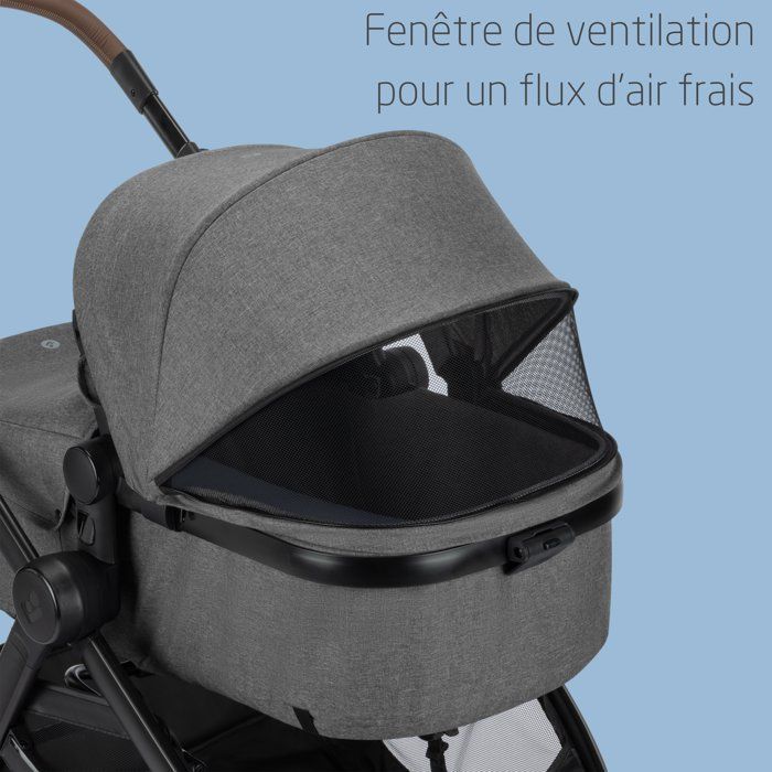 MAXI-COSI Poussette 3 en 1 Zelia S Trio2, Nacelle+Siège auto Cabriofix S iSize+Sac à langer+habillage pluie, 0-22Kg, Dark grey