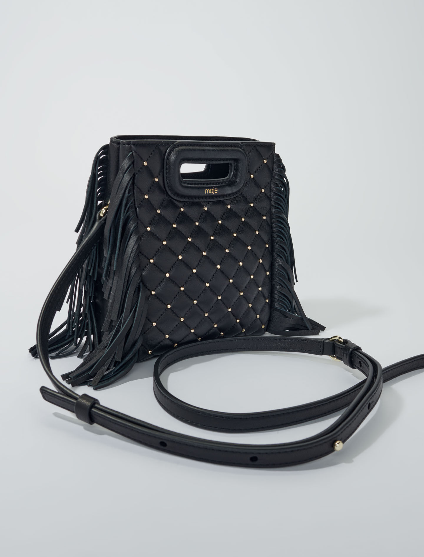 Mini gewatteerde tas M met studs - Zwart