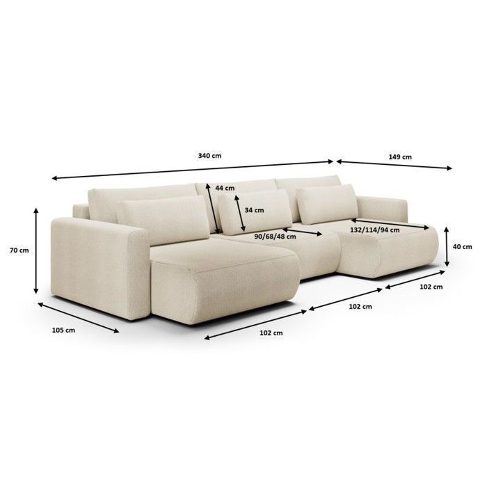 Canapé d'angle panoramique convertible CURIA en tissu hydrophobe lavable noir
