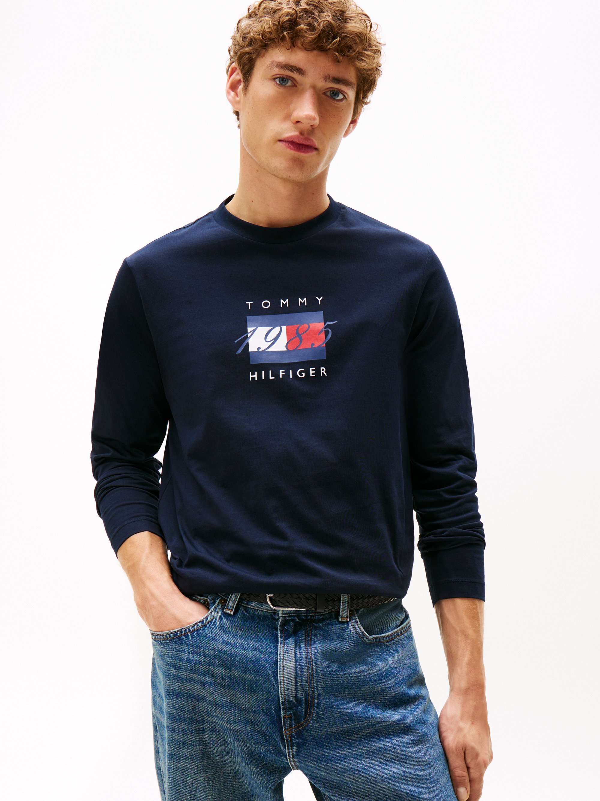 Tommy Hilfiger LINEAR FLAG GRAPHIC - Maglia a maniche lunghe - cielo del deserto