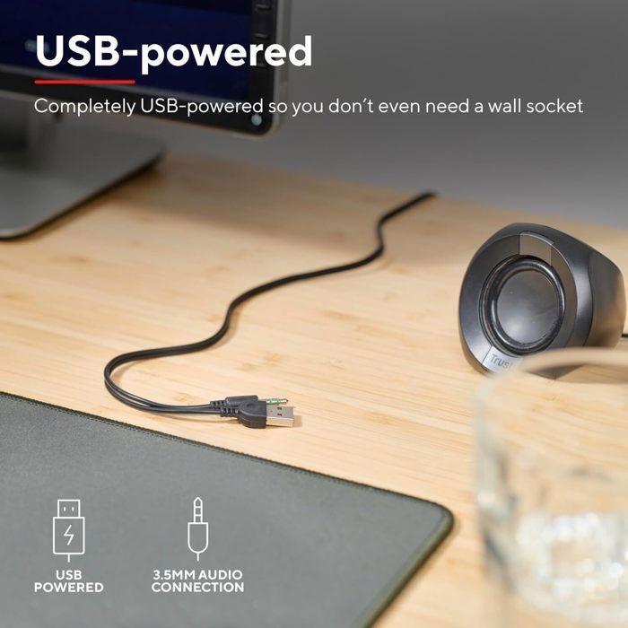 Enceinte PC Compacte 2.0 - Trust - 8W - USB - Jack AUX 3.5 mm - Contrôle Volume Fil