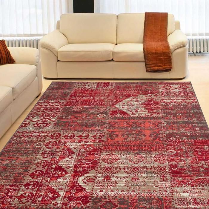 tapis salon 200x290 tissé rouge rectangle motif ethnique WORKYPATCH