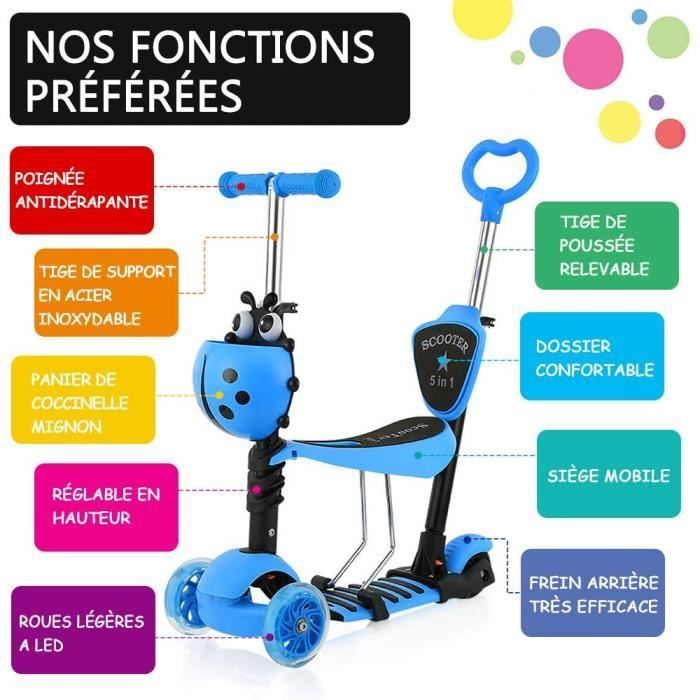 YOLEO 3-Wheel Scooter for Children - 5-in-1 Seat - Green - 60 kg - Leisure - L 57 x W 26 x H 16.5 cm