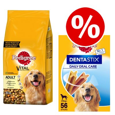 Pedigree droogvoer voor honden + 56x Dentastix Medium - Voordeelprijs!*