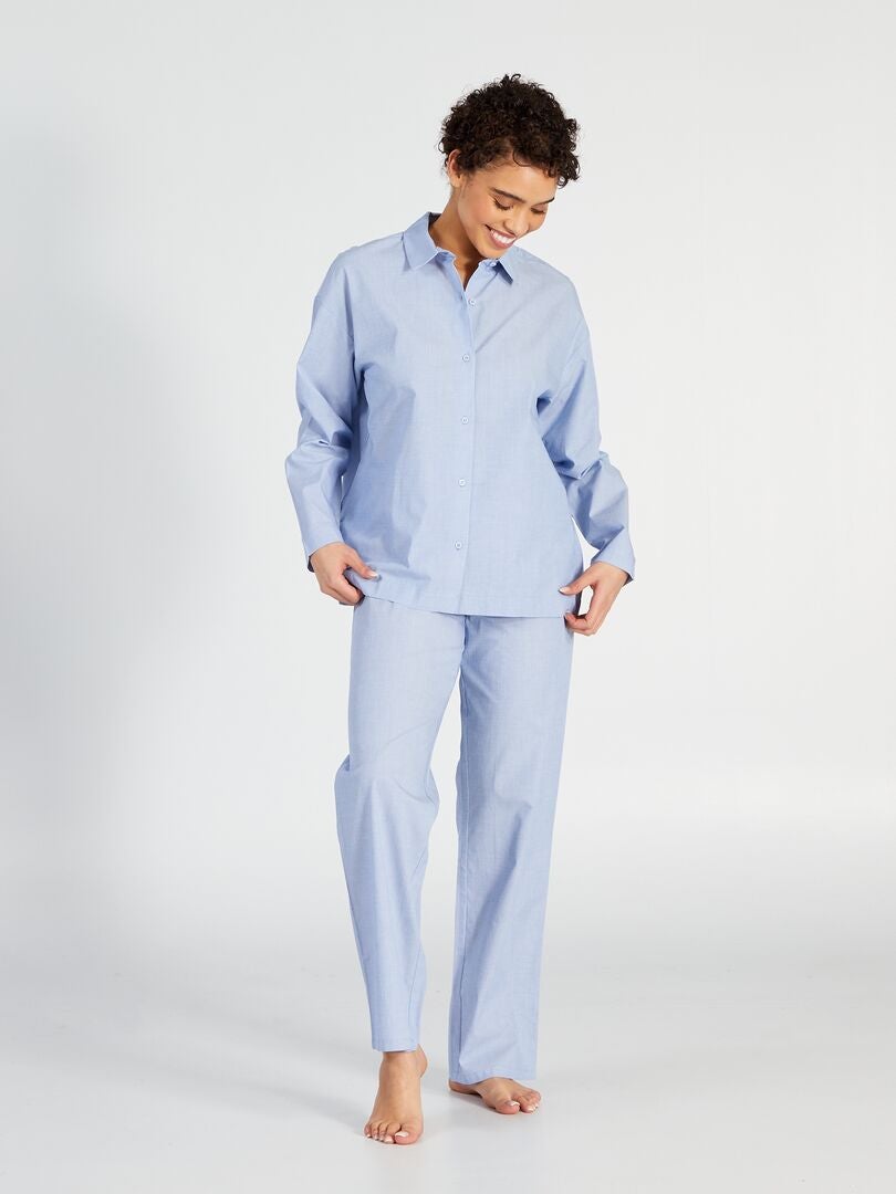 Pyjamaset bestaande uit een lange overhemdjurk en een broek - 2-delig - WIT