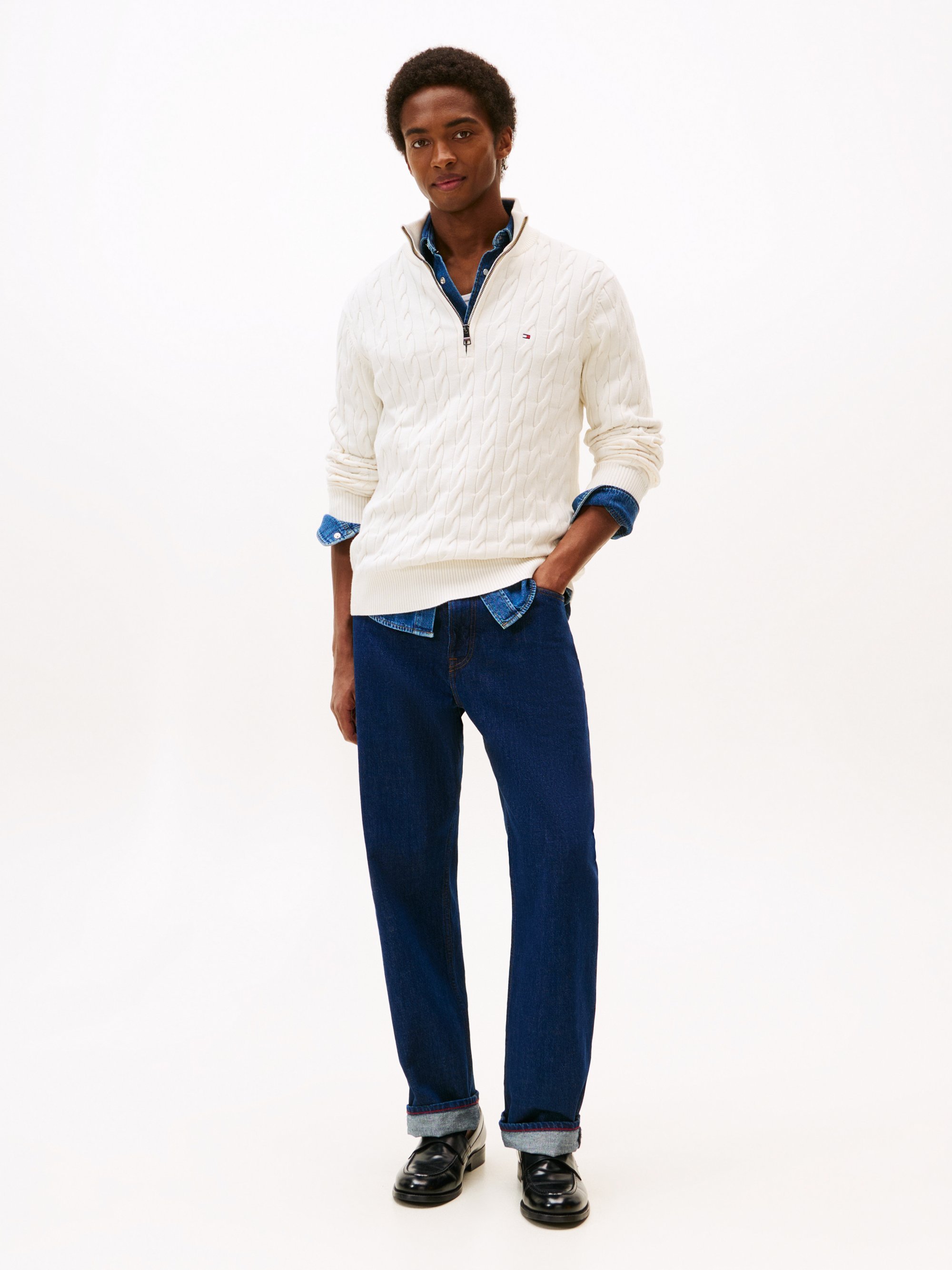 Tommy Hilfiger CLASSIC CABLE ZIP MOCK - Trui - ivoorkleurig bloemblad