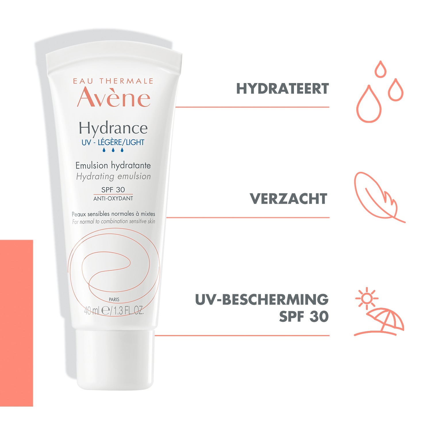 „Avène Hydrance“ UV šviesos veido emulsija – 40 ml