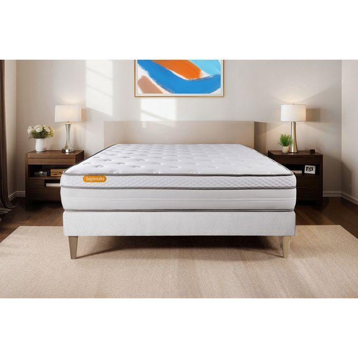 Matelas + sommier 90x200 Memo Luxe Ressorts ensacheés + mémoire de forme 5 zones de confort MAXI épaisseur