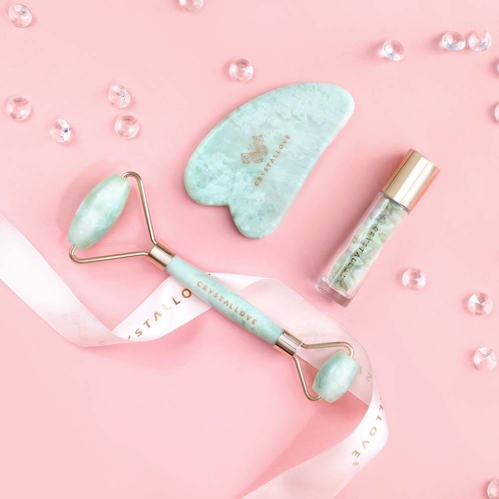 Crystallove Gua Sha Jade masažni aparat za obraz - 1 kos