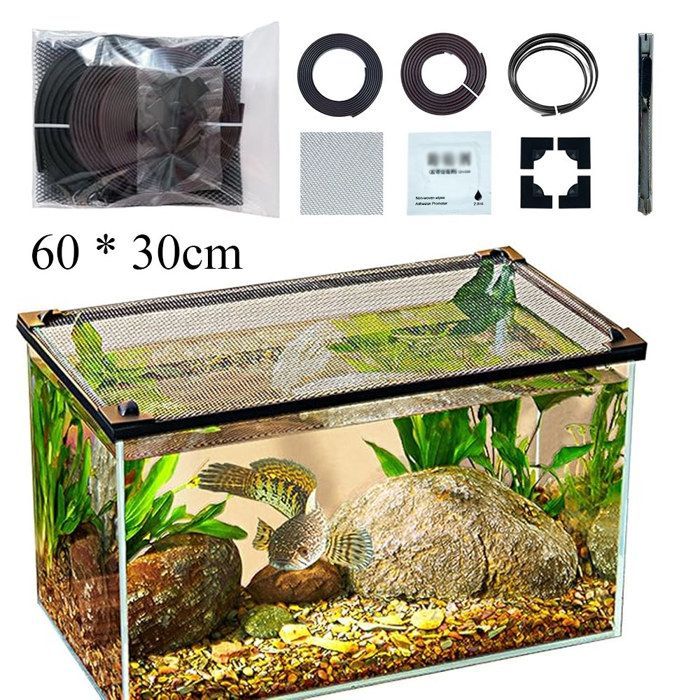 Couvercle d'aquarium - KZQ - 60 x 30 cm - Maille Filet Anti-Saut - Installation Facile - Transparent
