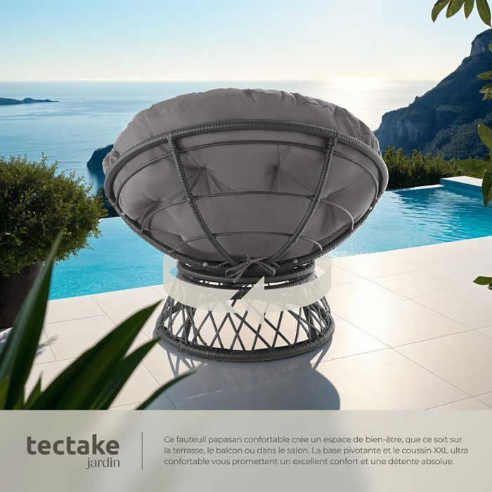 Poltrona da giardino - TECTAKE - GARGANO, seduta relax da esterno in rattan con robusto e comodo cuscino rotondo - Marrone