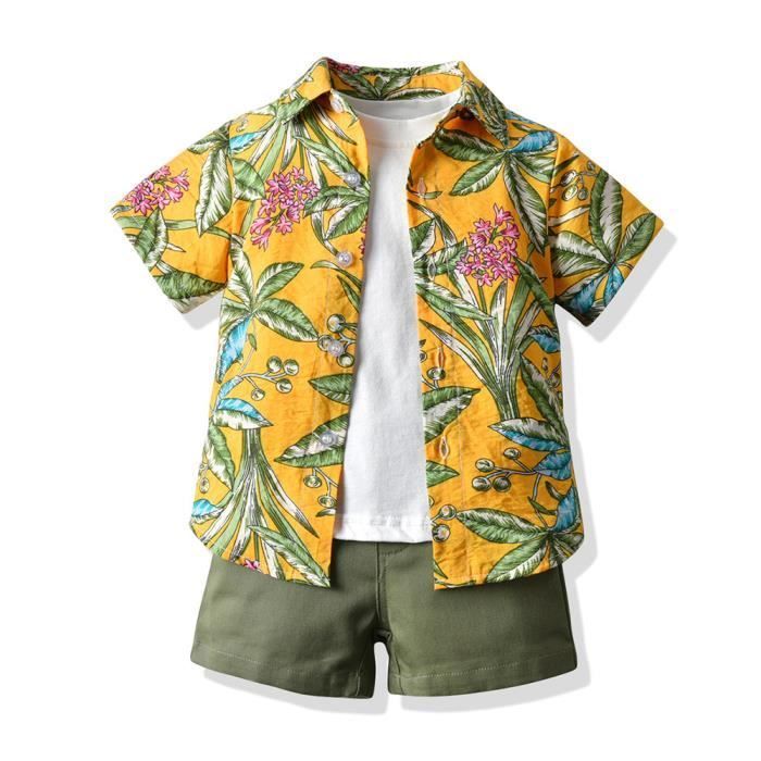 3-Piece Hawaiian Summer Vacation Outfit for Boys - Yellow