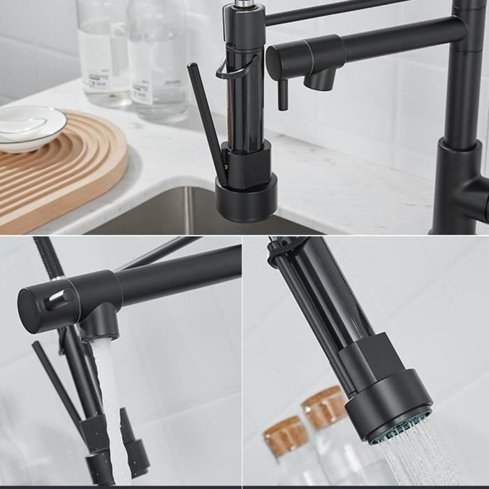 Grifo de cocina UNI negro - Grifo mezclador - Rociador extraíble con 2 modos - Rotación de 360 grados