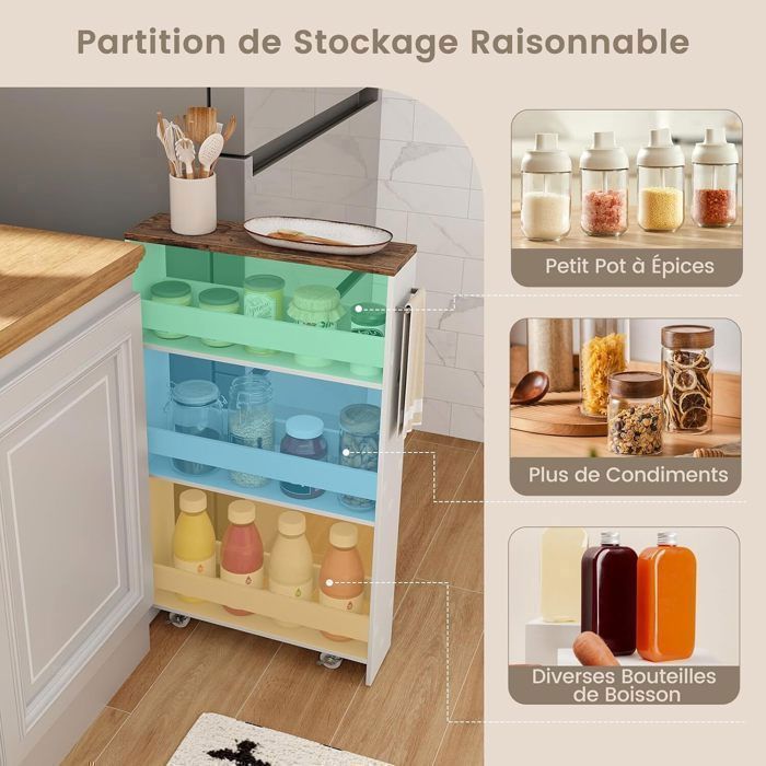 Carrito de cocina estrecho GIANTEX con ruedas y frenos - 47,5 x 13 x 80,5 cm - Carrito de servicio de 4 niveles con asa - Blanco