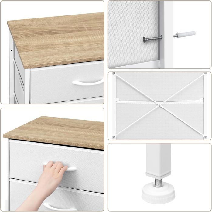 Commode - WOLTU - Opbergkast - 5 stoffen lades - MDF en metaal - Wit W0ITT5009