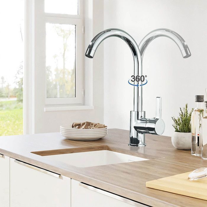 Grifo de cocina cromado, monomando mezclador de agua fría y caliente, giratorio 360°, salida de agua alta.