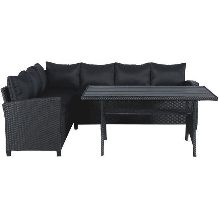 Conjunto de muebles de jardín - KAPAS - Estructura de acero y resina tejida - Negro - 5 personas