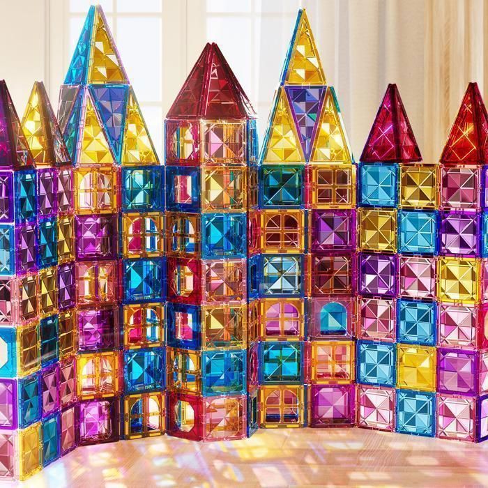 KUKUFUN Blocs magnétiques 142 pièces STEM éducatif 3-8 ans avec voiture ABS sûr