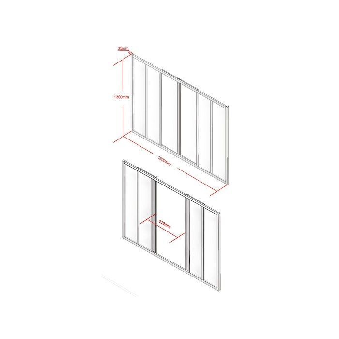 Mampara de cristal corredera de aluminio con recubrimiento de polvo negro, 180x130 cm - RAVENA