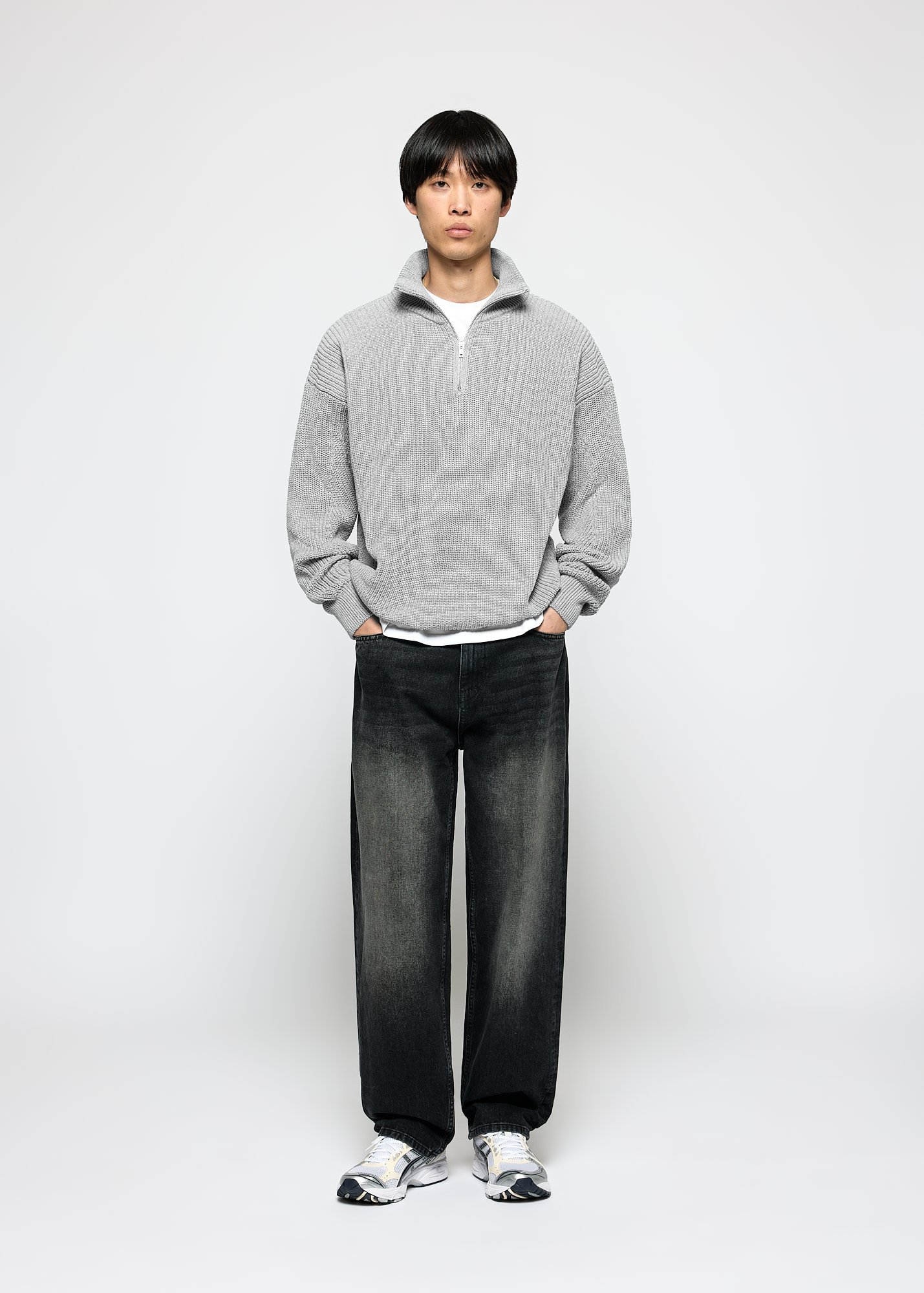 Burocs CHUNKY HALF ZIP - Maglione - grigio melange