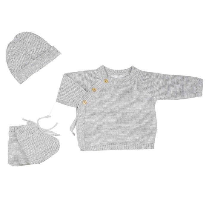 Kit naissance bébé - Gris - Maille point mousse - 100% acrylique - Mixte - 3 pièces