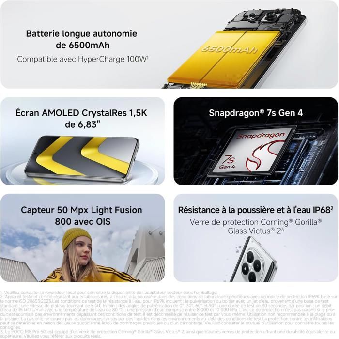 Smartphone Xiaomi POCO M8 Pro 5G 12+512 Go Plata, Garantía de 2 años, Cargador no incluido
