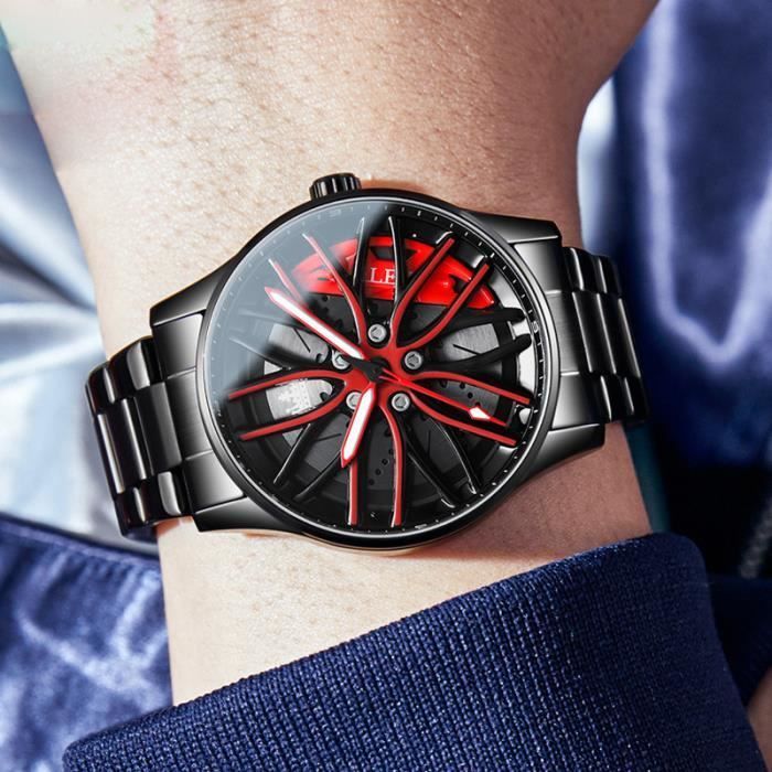 Reloj SHARPHY para hombre con esfera giratoria personalizada, elegante esfera esqueletizada negra, resistente al agua, brazalete clásico de acero.