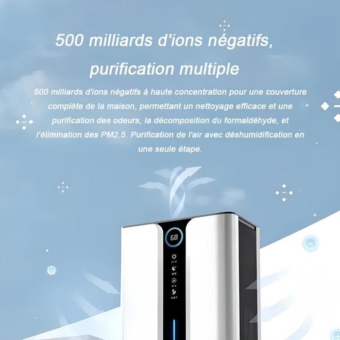 Deshumidificador inteligente ultrasilencioso de 30 dB - Pantalla digital, depósito de 3 L, purificador de aire iónico, para 30 m²