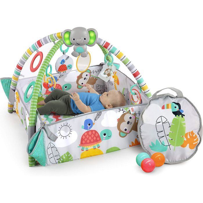 Alfombra de juegos para bebés BRIGHT STARTS, piscina de bolas, tropical, 5 modos de juego - 40 bolas - 7 juguetes desmontables, regalo para bebés