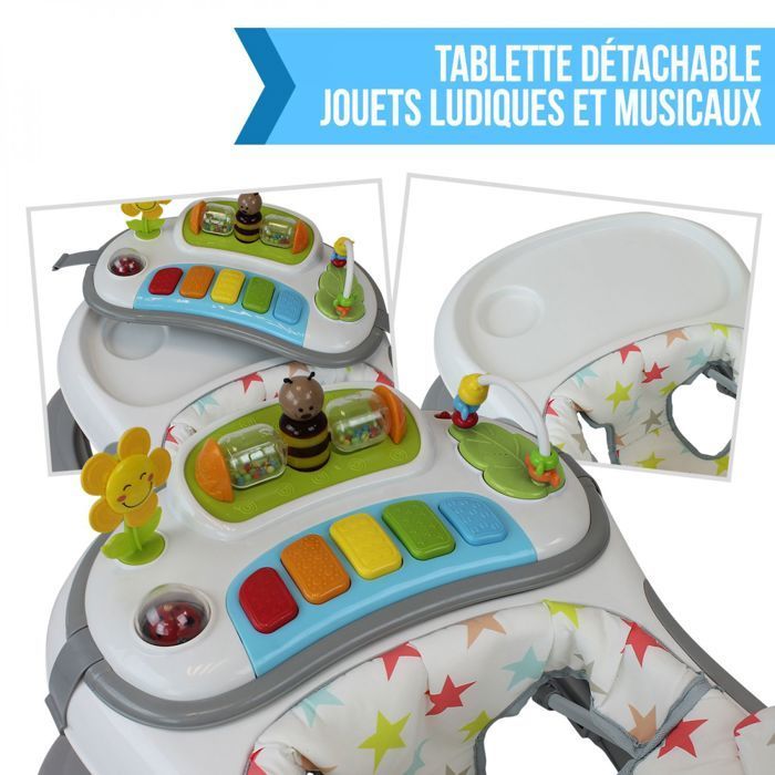 Girello musicale pieghevole regolabile in altezza per bambini - Grigio - Monsieur Bébé