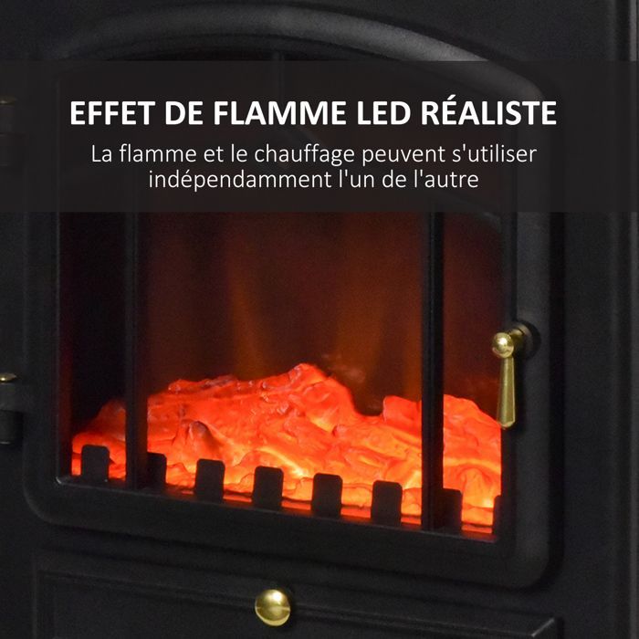 Cheminée électrique - HOMCOM - effet de flamme poêle style rétro thermostat 1000-2000 W - acier - noir