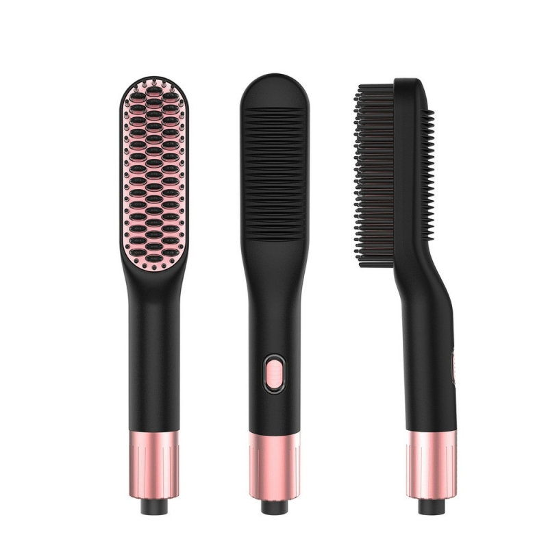 Pettine lisciante con ionizzazione, lisciabarba, protezione antiscottatura, rullo in ceramica, pettine riscaldato per uomo e donna, ruotabile a 360°
