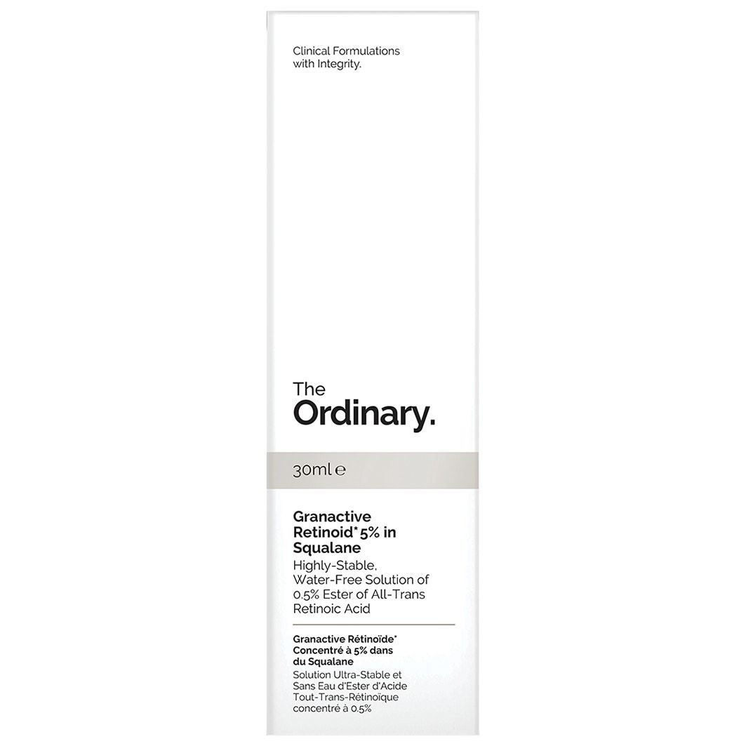 „The Ordinary“ senėjimą stabdantis serumas nuo odos senėjimo požymių. Granuliuotas aktyvus retinoidas 5 % skvalane – 30 ml.
