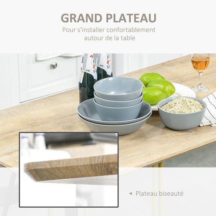 Table à manger - HOMCOM - design industriel grand plateau pieds métal épingle cuisine salon - MDF - 120x60x75cm - chêne clair