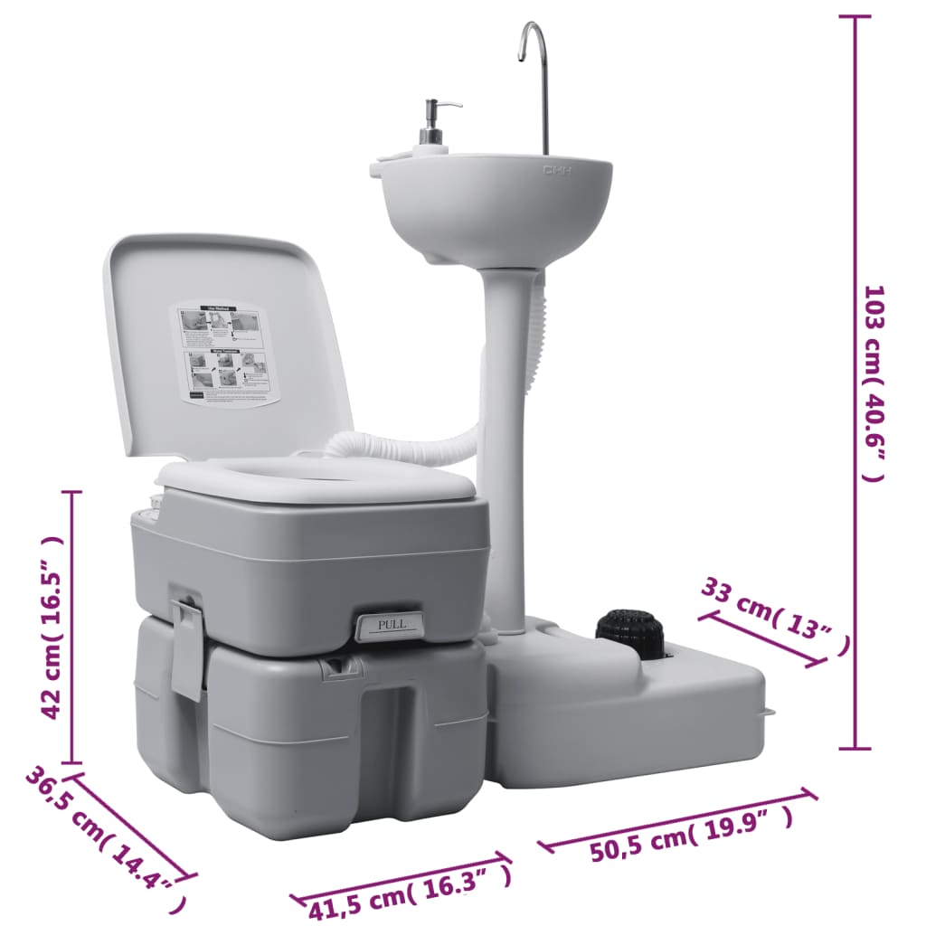  Ensemble de toilettes de camping portables avec lavabo et réservoir d'eau vidaxl 41,5 x 36,5 x 42 cm