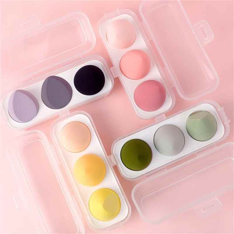 Lot de 3 éponges à maquillage avec boîte de rangement - Accessoires de maquillage pour femmes - Outils