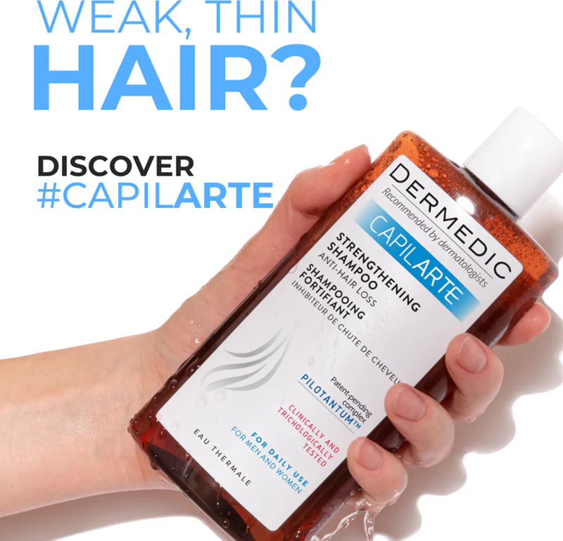 Shampoo fortalecedor Dermedic Capilarte que previne a queda de cabelo.