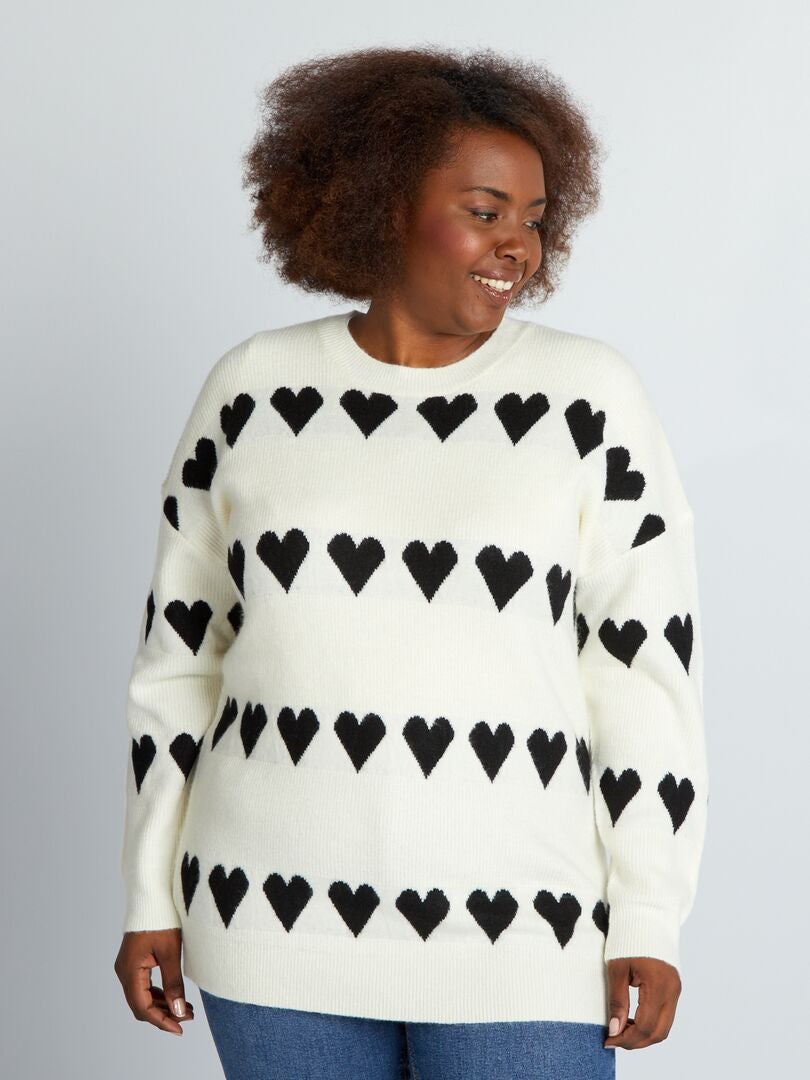 Jersey con efecto lana y estampado de corazones - BEIGE