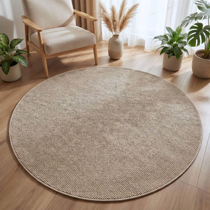 Carpetsale24 Tappeto rotondo 160 cm Beige tinta unita a ricciolo Stile scandinavo moderno Grande tappeto per soggiorno sala da pranzo camera da letto