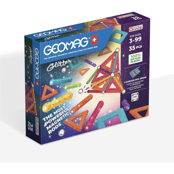 Set di costruzioni - GEOMAG - Pannelli glitterati - 35 pezzi - Magnetici - Plastica riciclata