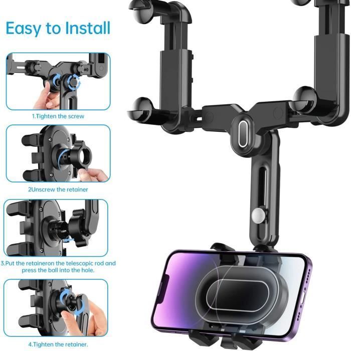 Support de Téléphone de Voiture Pour Rétroviseur Réglable Rétractable Rotatif 360 Support de Navigation Pour Smartphone 4 à 7