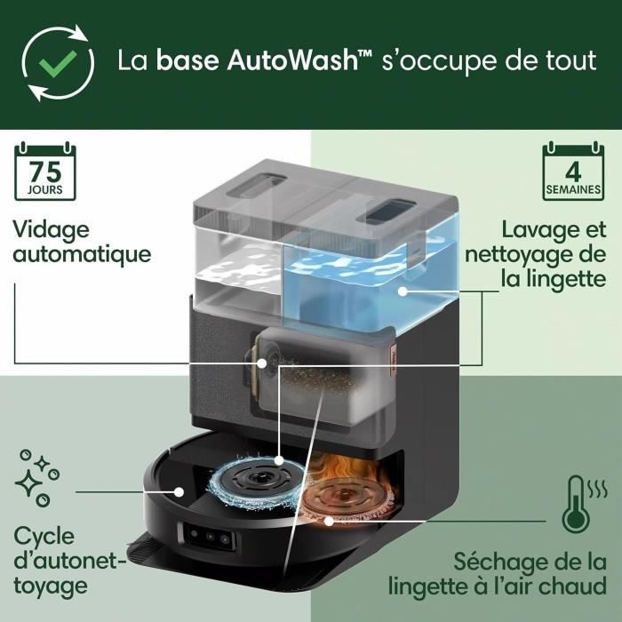 iRobot Roomba Plus 505 Noir - Base Multifonction - Lavage et séchage à l'air Chaud des lingettes - PrecisionVision IA