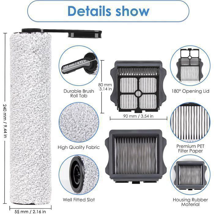 Accessoirekit - Tineco - Floor One S5 - Nat- en droogstofzuiger - Compatibel met S5 PRO - 2 rollers