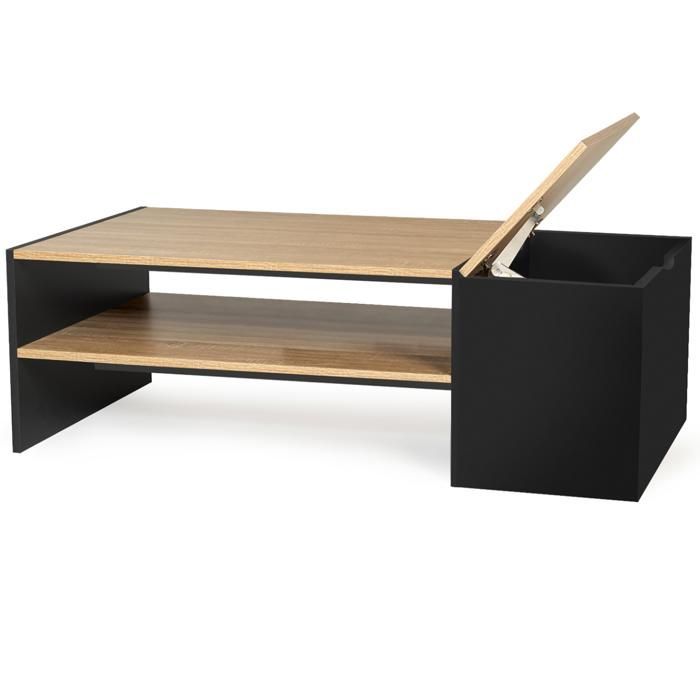 Tavolino da bar rettangolare contemporaneo IDMARKET IZIA con vano portaoggetti nero e ripiani in legno.