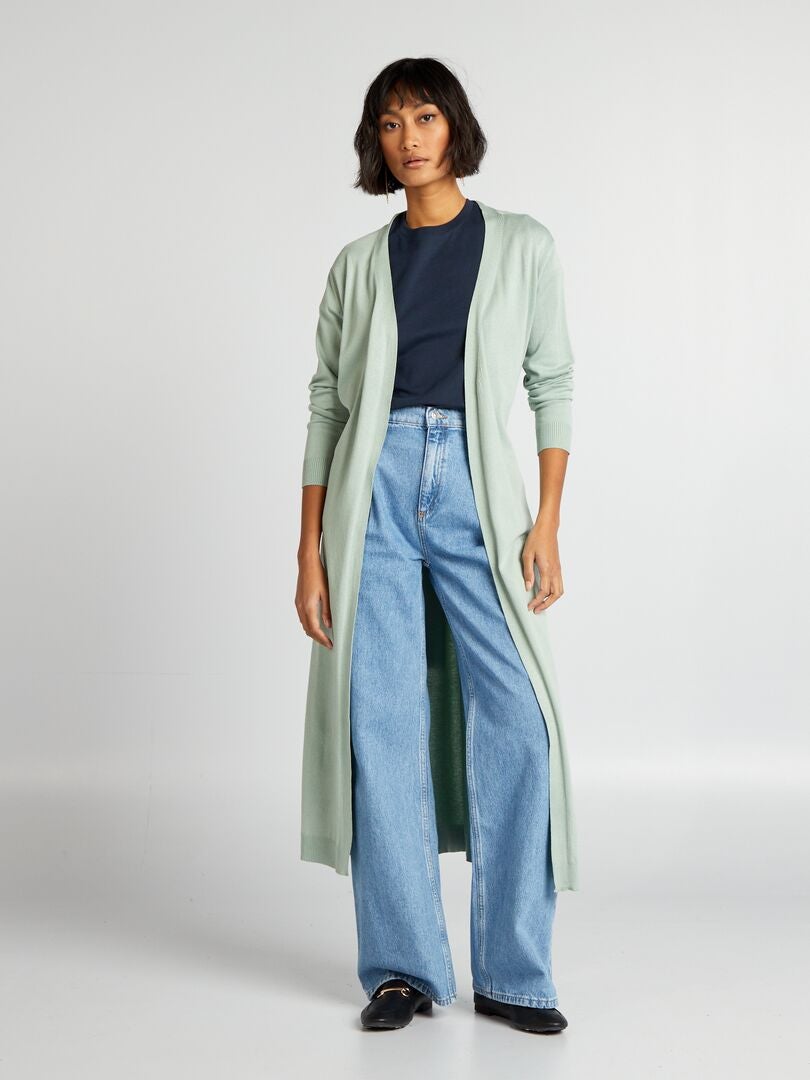 Extra lange cardigan met ceintuur - GROEN