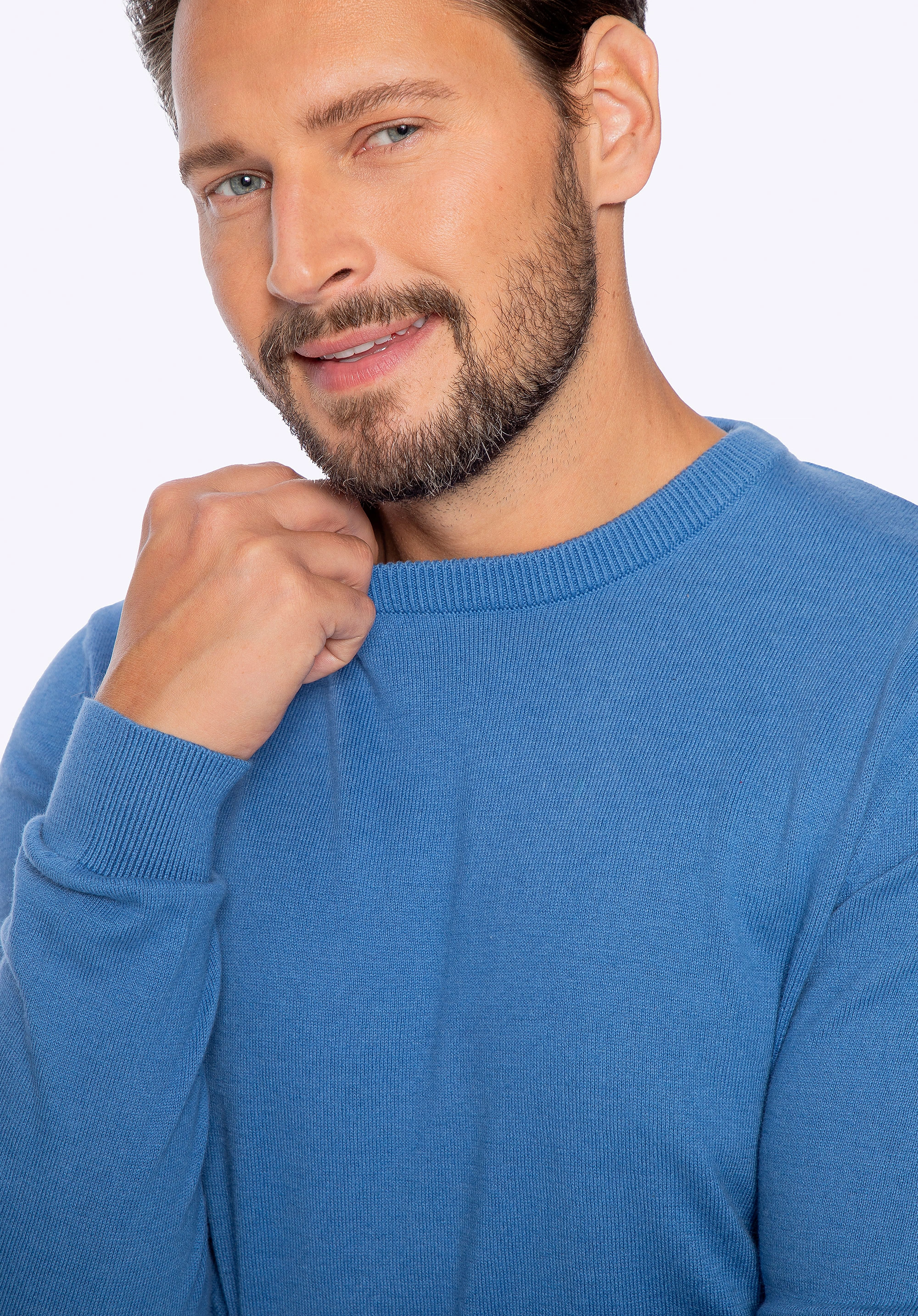 Sweter męski z bawełny z domieszką kaszmiru niebieski