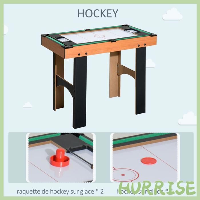 Mesa Multijogos 4 em 1 Cocosity: Pebolim, Bilhar, Air Hockey, Pingue-pongue com Acessórios de Madeira, 92 cm (C) x 78 cm (L) x 80 cm (A)