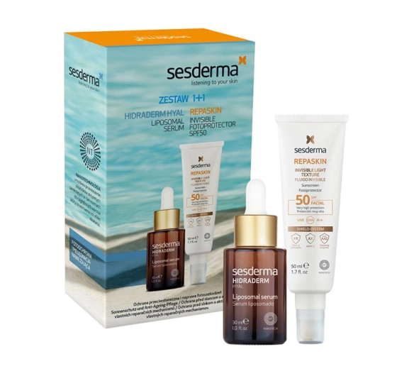 Sesderma zestaw kosmetyków krem Repaskin Invisible Light Texture 50 ml   serum Hidraderm Hyal 30 ml